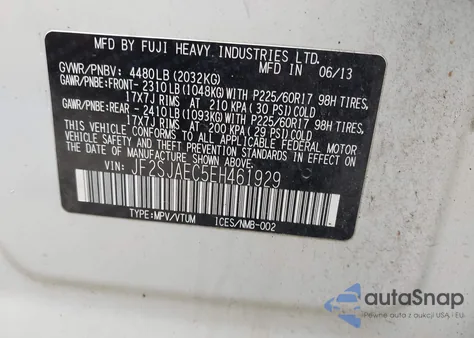 2014 Subaru Forester 2.5I Premium из США, поврежденный, VIN JF2SJAEC5EH461929